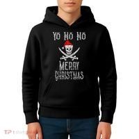 Holiday Pirate Yo Ho Ho Merry Christmas Santa Hat Boating Long Sleeve Kids Hoodie thumb 4