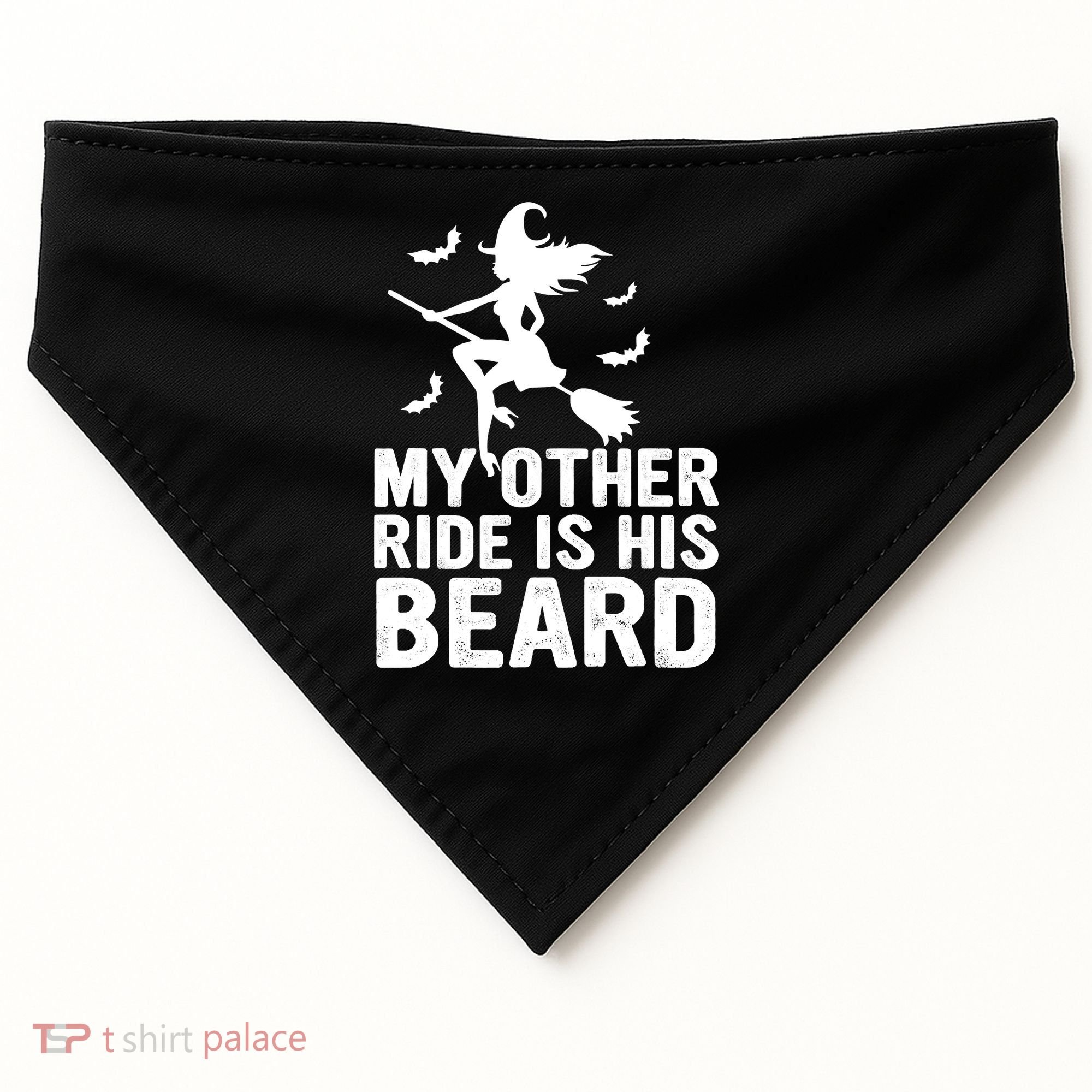 Halloween Quote My Other Ride Is His Beard Witch USA-Made Doggie Bandana