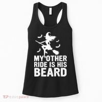 Halloween Quote My Other Ride Is His Beard Witch Women's Tank Top thumb 0