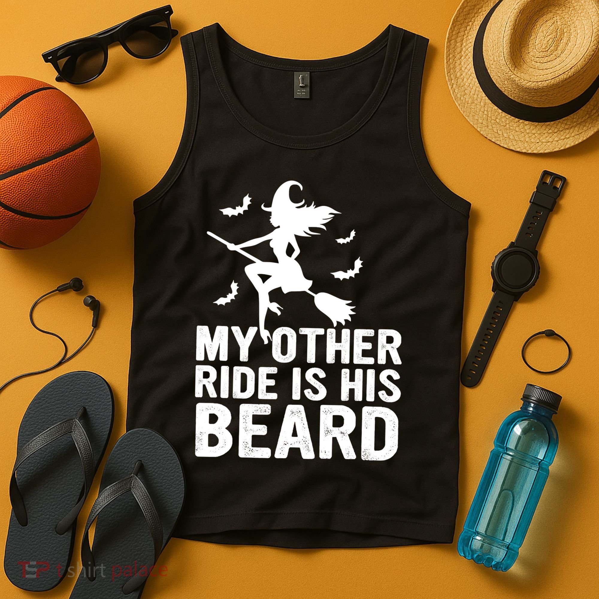 Halloween Quote My Other Ride Is His Beard Witch Tank Top
