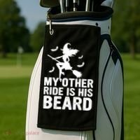 Halloween Quote My Other Ride Is His Beard Witch Golf Towel thumb 2