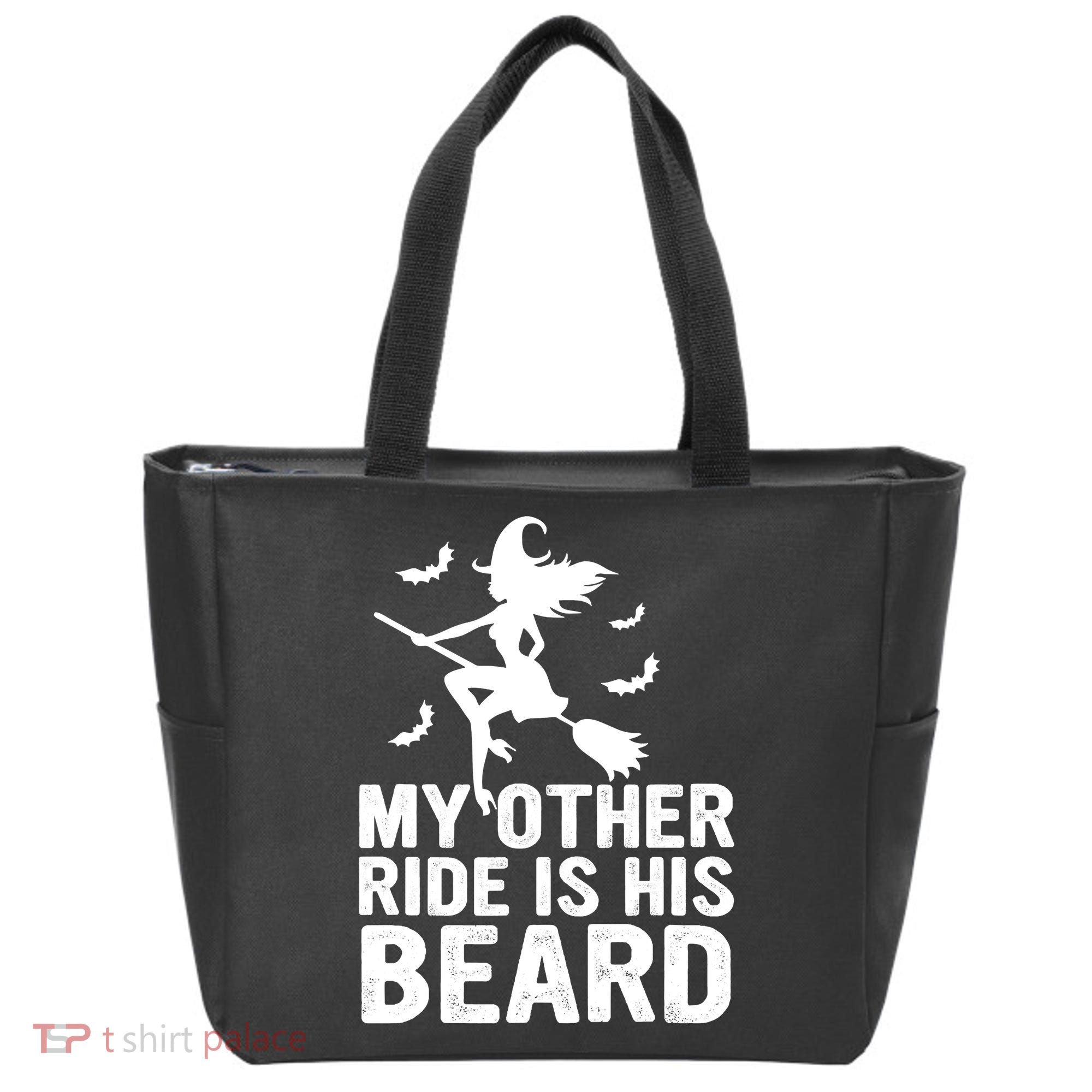 Halloween Quote My Other Ride Is His Beard Witch Tote Bag