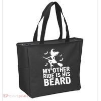Halloween Quote My Other Ride Is His Beard Witch Tote Bag thumb 2