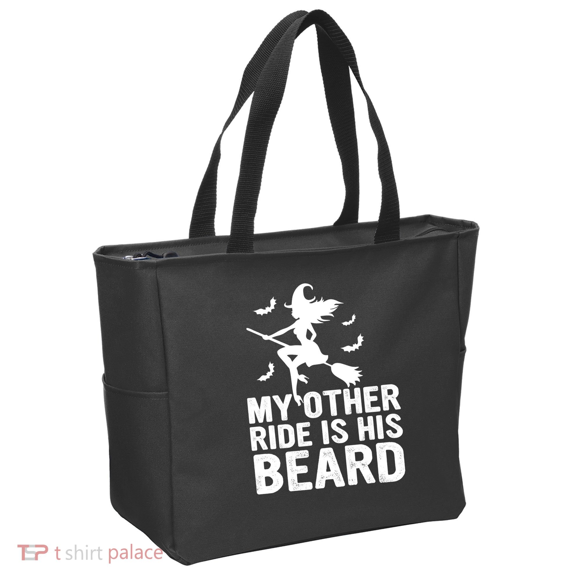 Halloween Quote My Other Ride Is His Beard Witch Tote Bag