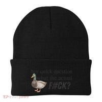Hey Quick Question Wtaf Funny Duck Meme Retro Humor Joke Beanie thumb 0