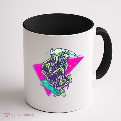 Halloween Retro 80's Skateboarding Grim Reaper Coffee Mug back