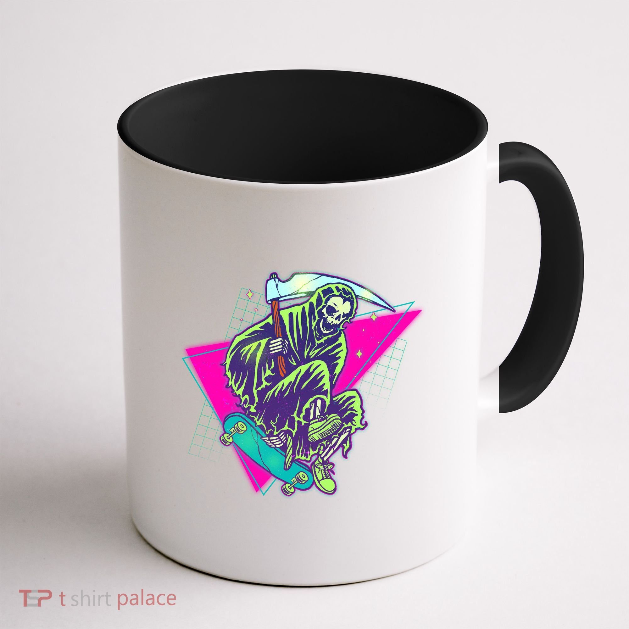 Halloween Retro 80's Skateboarding Grim Reaper Coffee Mug