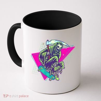 Halloween Retro 80's Skateboarding Grim Reaper Coffee Mug