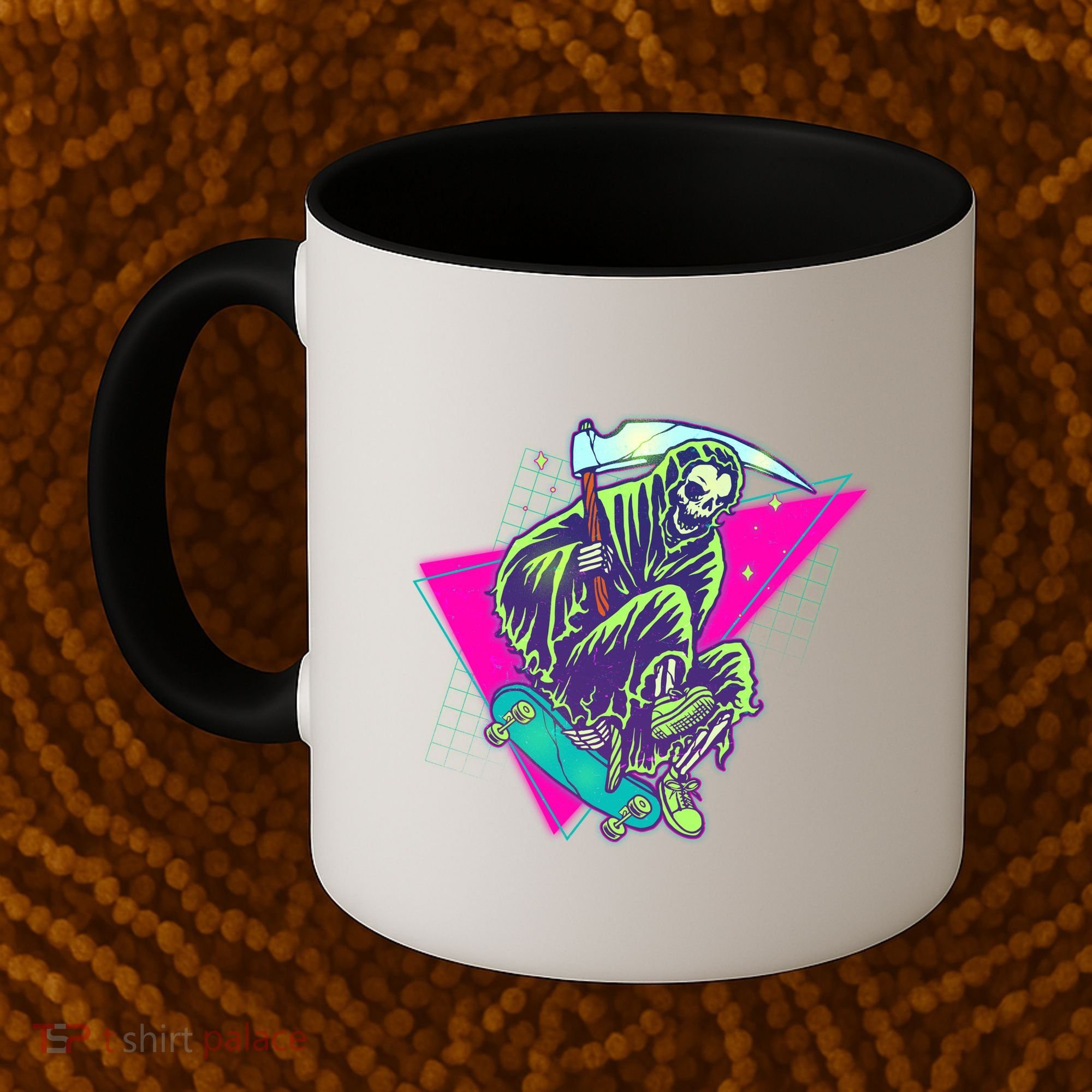 Halloween Retro 80's Skateboarding Grim Reaper Coffee Mug