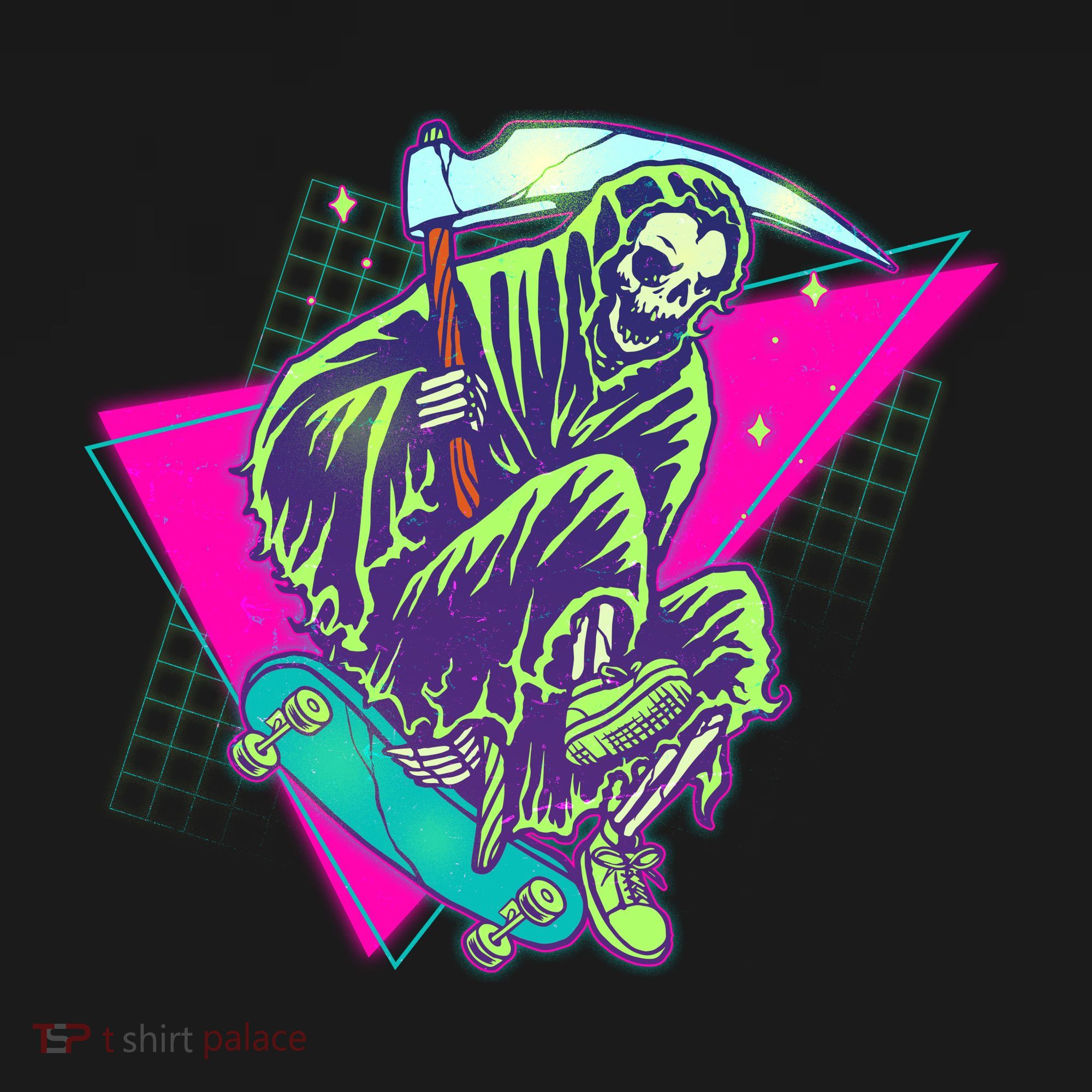 Halloween Retro 80's Skateboarding Grim Reaper Ornament