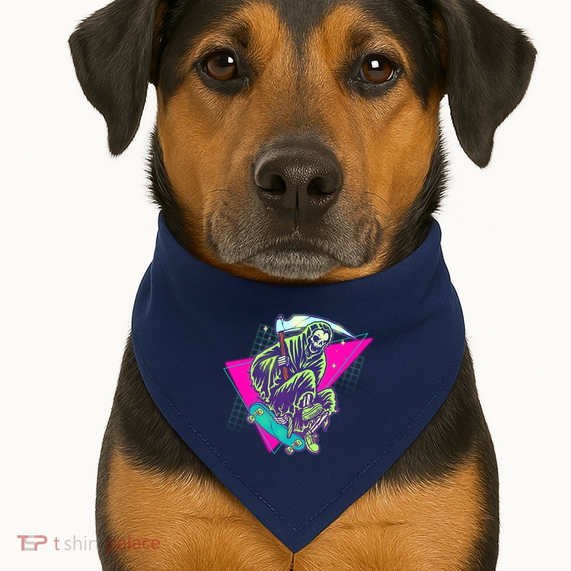 Halloween Retro 80's Skateboarding Grim Reaper USA-Made Doggie Bandana