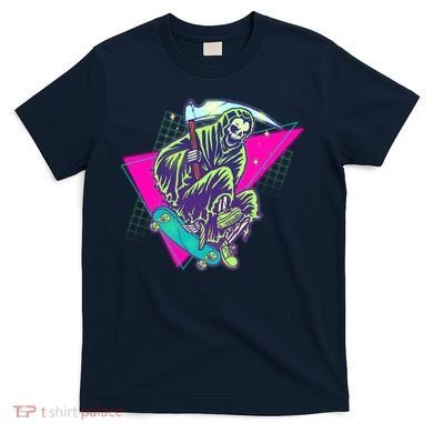 Halloween Retro 80's Skateboarding Grim Reaper T-Shirt