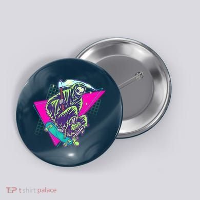 Halloween Retro 80's Skateboarding Grim Reaper Button