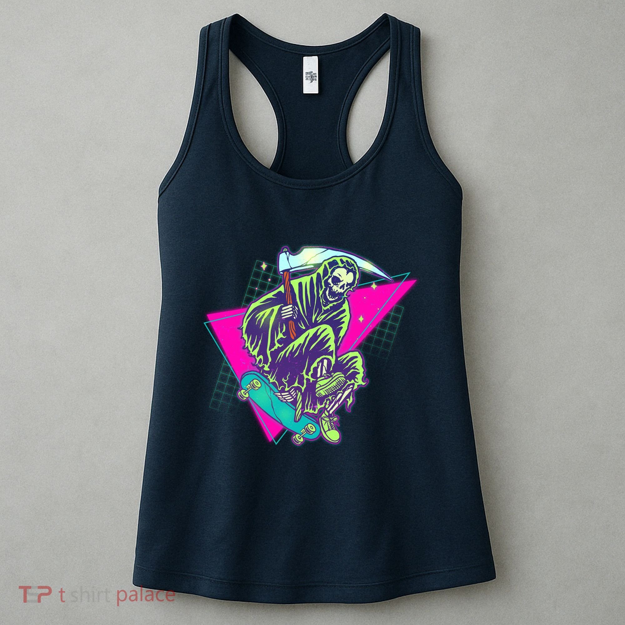 Halloween Retro 80's Skateboarding Grim Reaper Women's Tank Top
