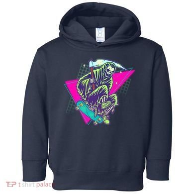 Halloween Retro 80's Skateboarding Grim Reaper Toddler Hoodie
