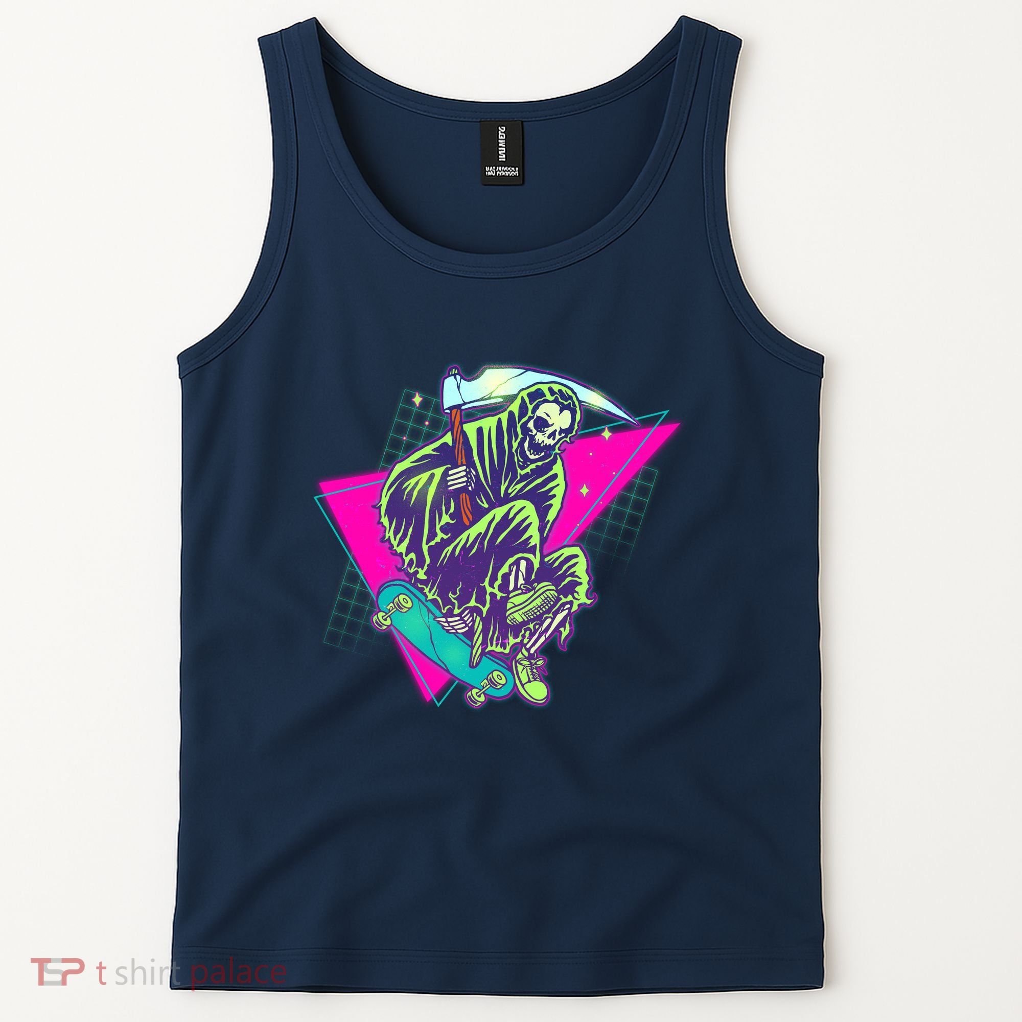 Halloween Retro 80's Skateboarding Grim Reaper Tank Top