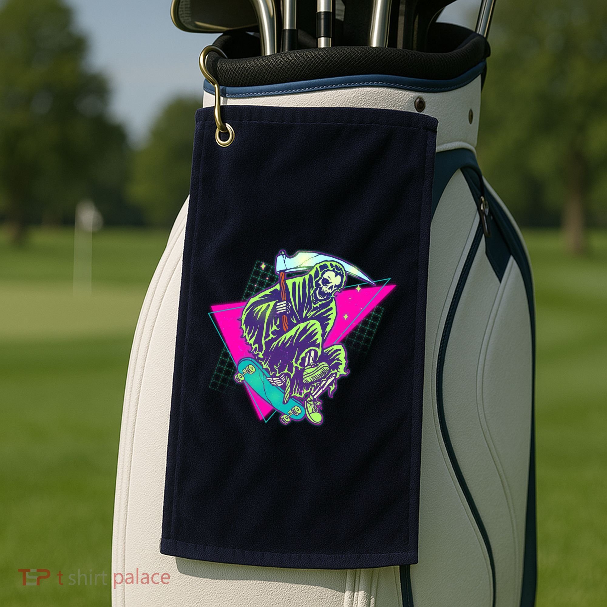 Halloween Retro 80's Skateboarding Grim Reaper Golf Towel