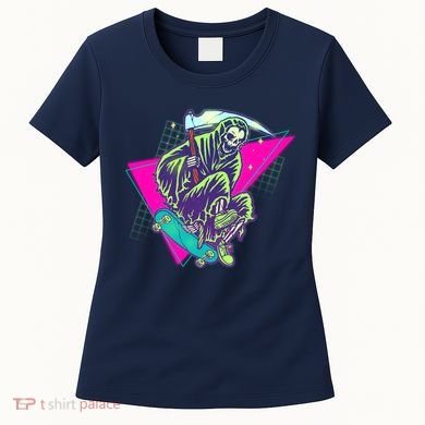 Halloween Retro 80's Skateboarding Grim Reaper Women's T-Shirt