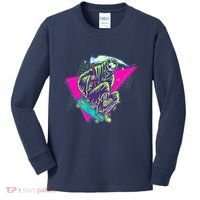 Halloween Retro 80's Skateboarding Grim Reaper Kids Long Sleeve Shirt thumb 0