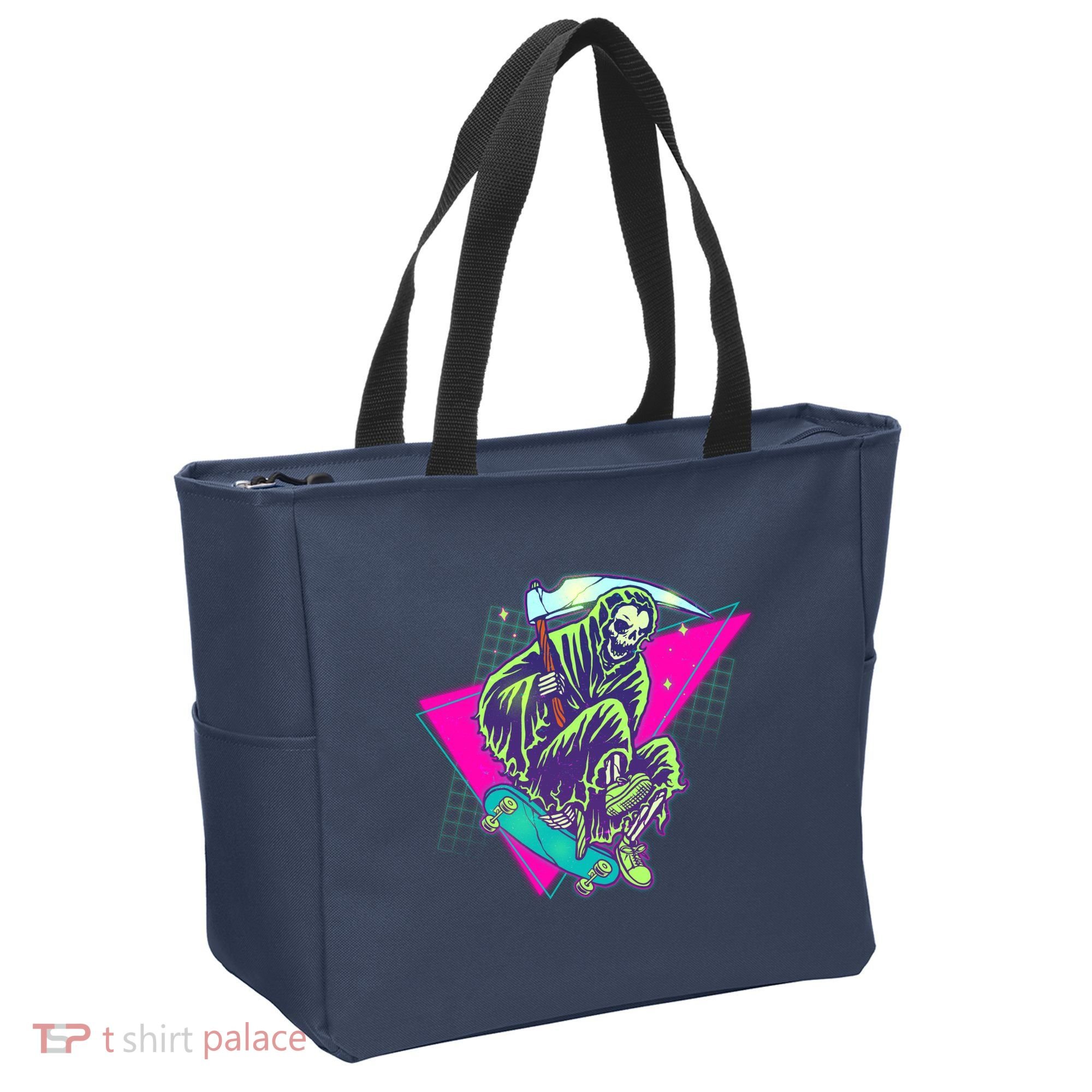 Halloween Retro 80's Skateboarding Grim Reaper Tote Bag