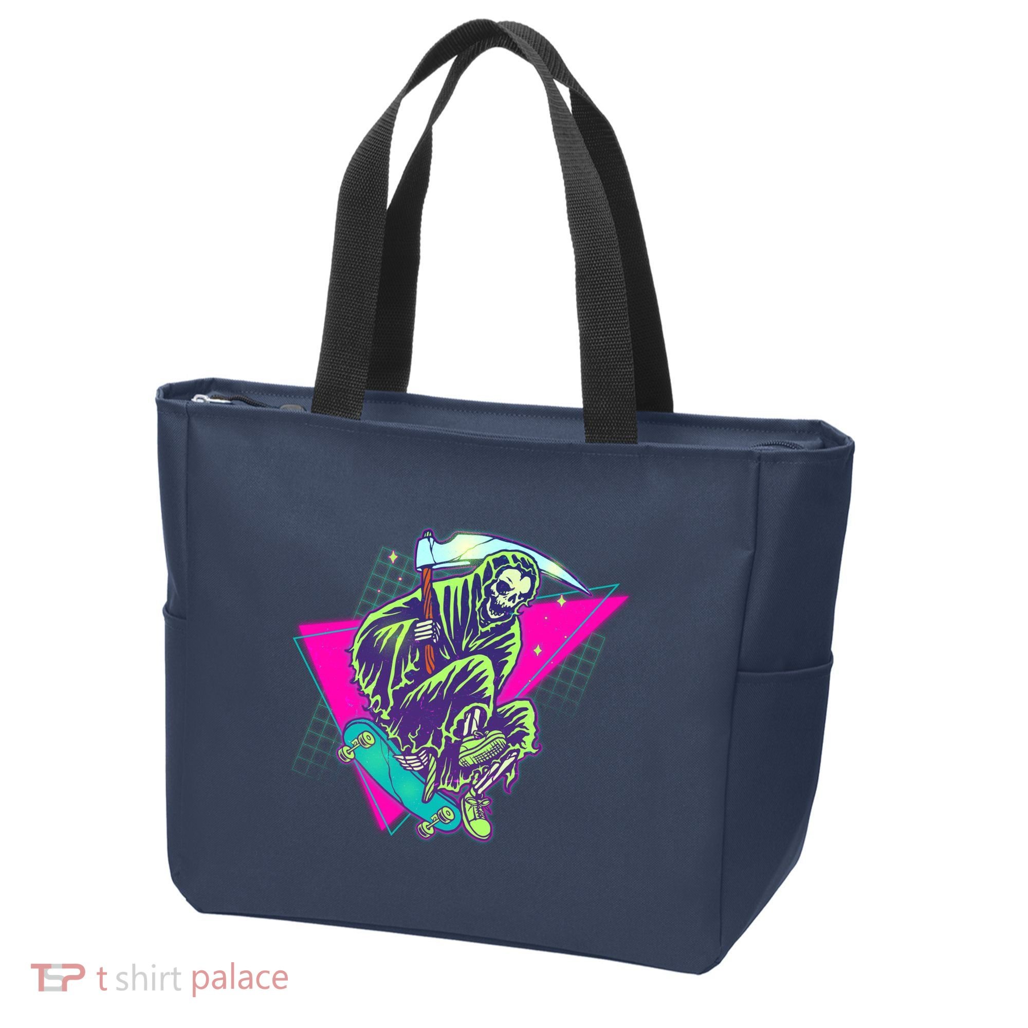 Halloween Retro 80's Skateboarding Grim Reaper Tote Bag