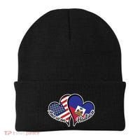 Haitian Roots American Usa Flag Heart Half Haitian Haiti Gift Beanie thumb 0