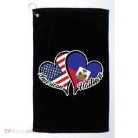 Haitian Roots American Usa Flag Heart Half Haitian Haiti Gift Golf Towel thumb 0