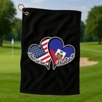 Haitian Roots American Usa Flag Heart Half Haitian Haiti Gift Golf Towel thumb 1