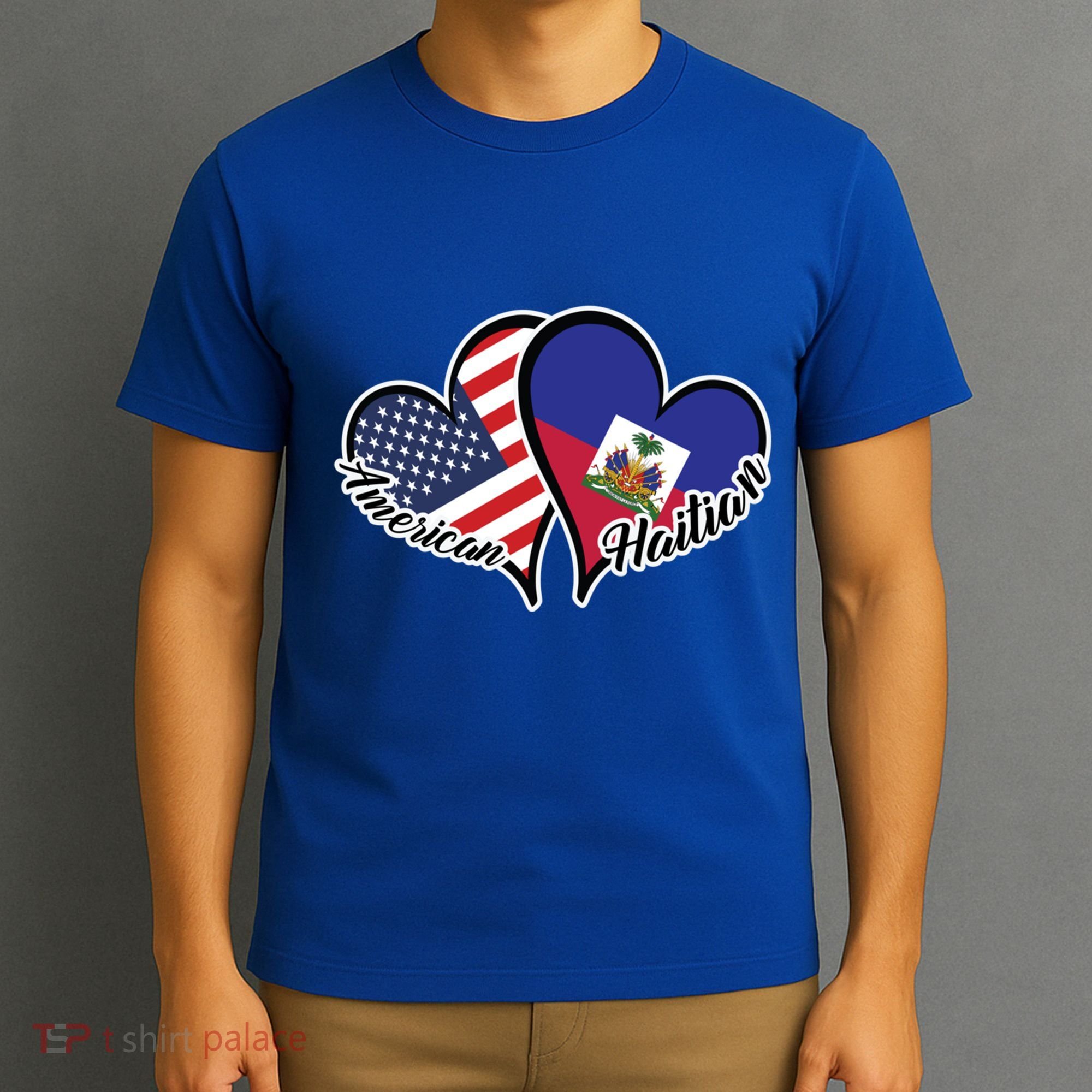 Haitian Roots American Usa Flag Heart Half Haitian Haiti Gift T-Shirt