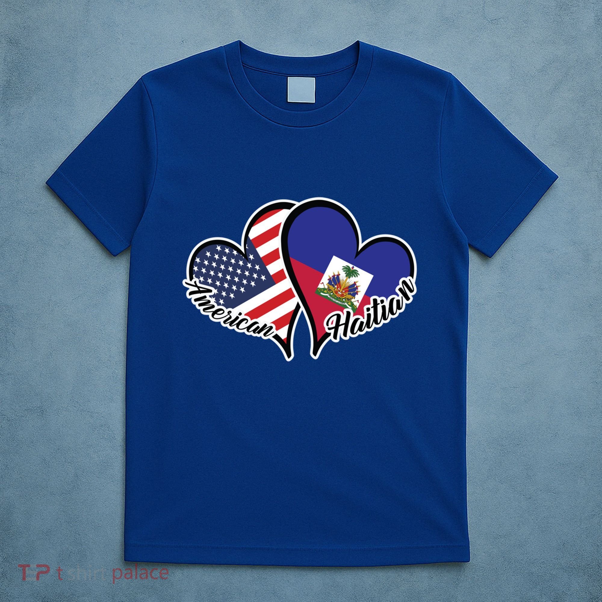 Haitian Roots American Usa Flag Heart Half Haitian Haiti Gift T-Shirt