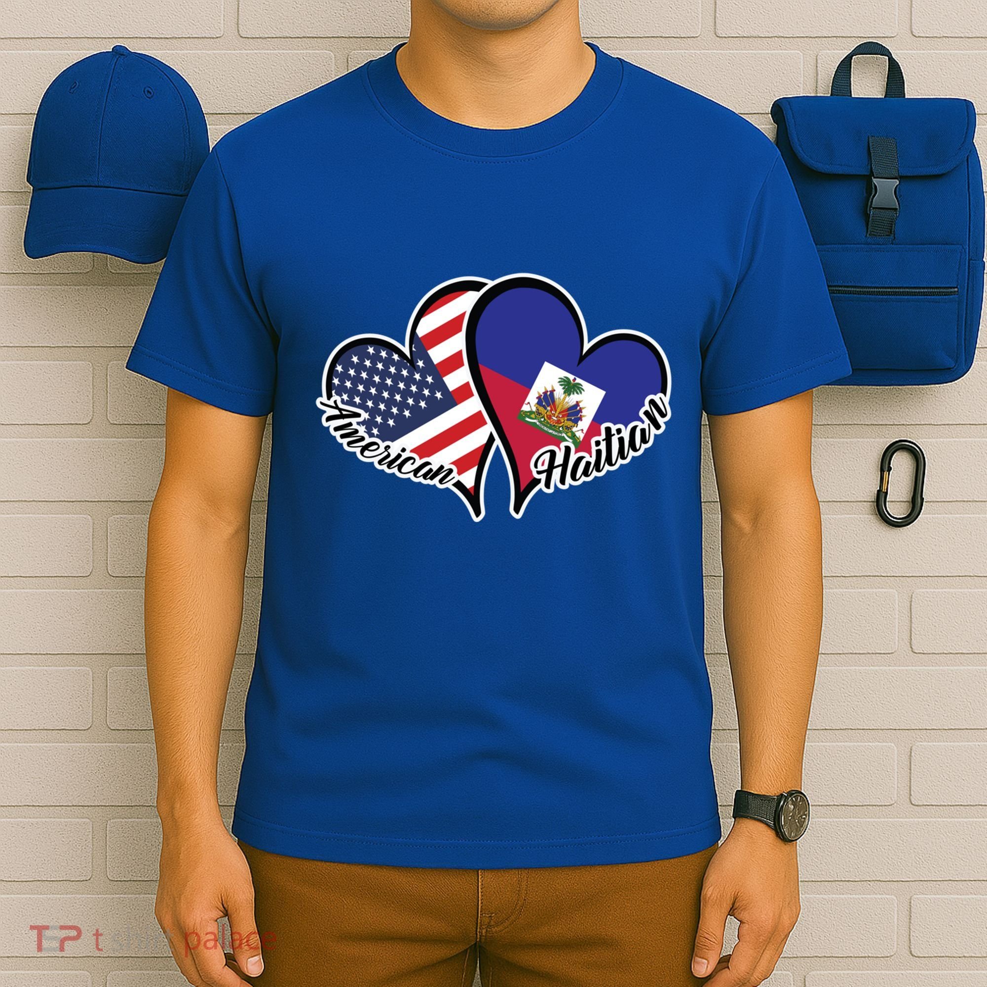 Haitian Roots American Usa Flag Heart Half Haitian Haiti Gift T-Shirt