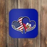 Haitian Roots American Usa Flag Heart Half Haitian Haiti Gift Coaster thumb 0