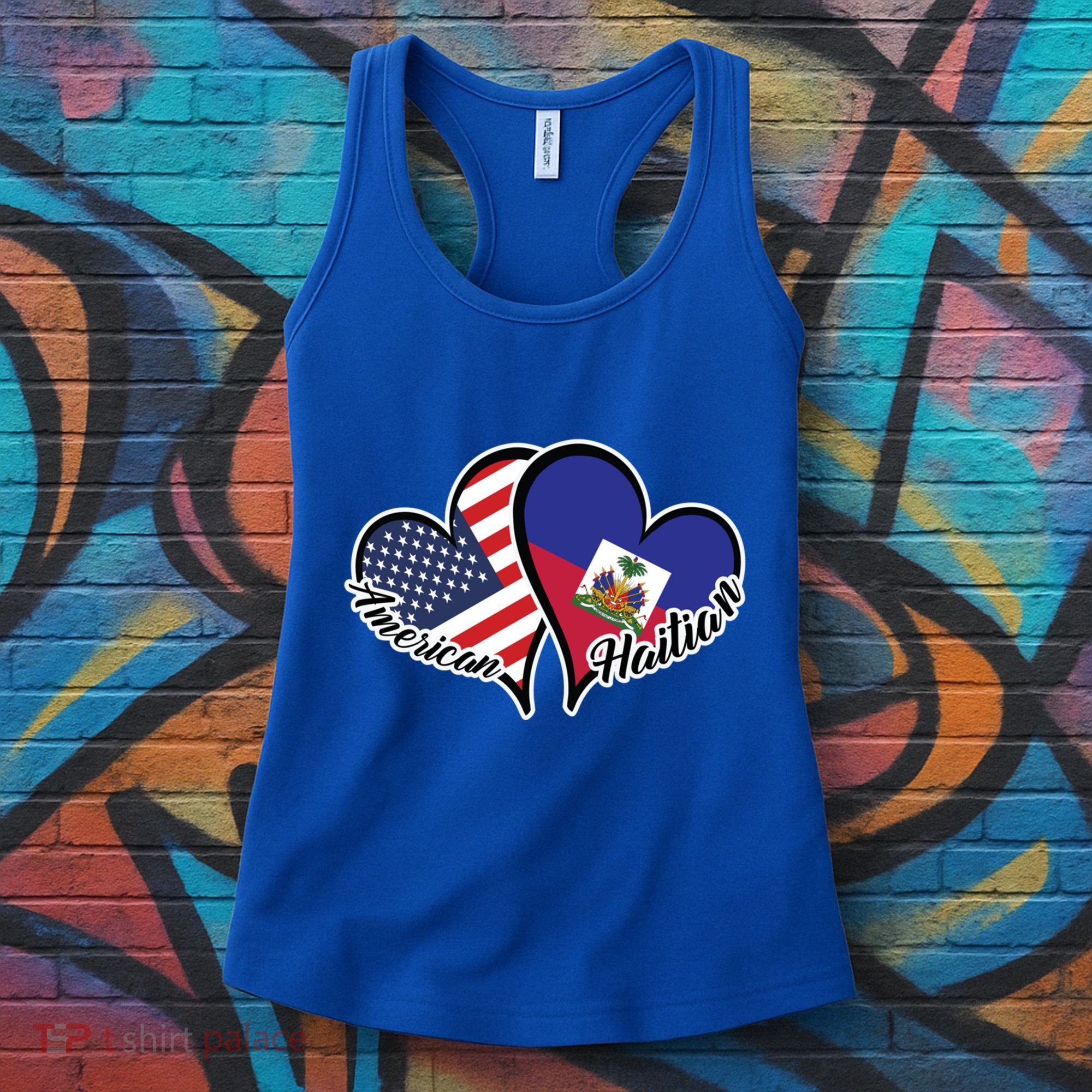 Haitian Roots American Usa Flag Heart Half Haitian Haiti Gift Women's Tank Top
