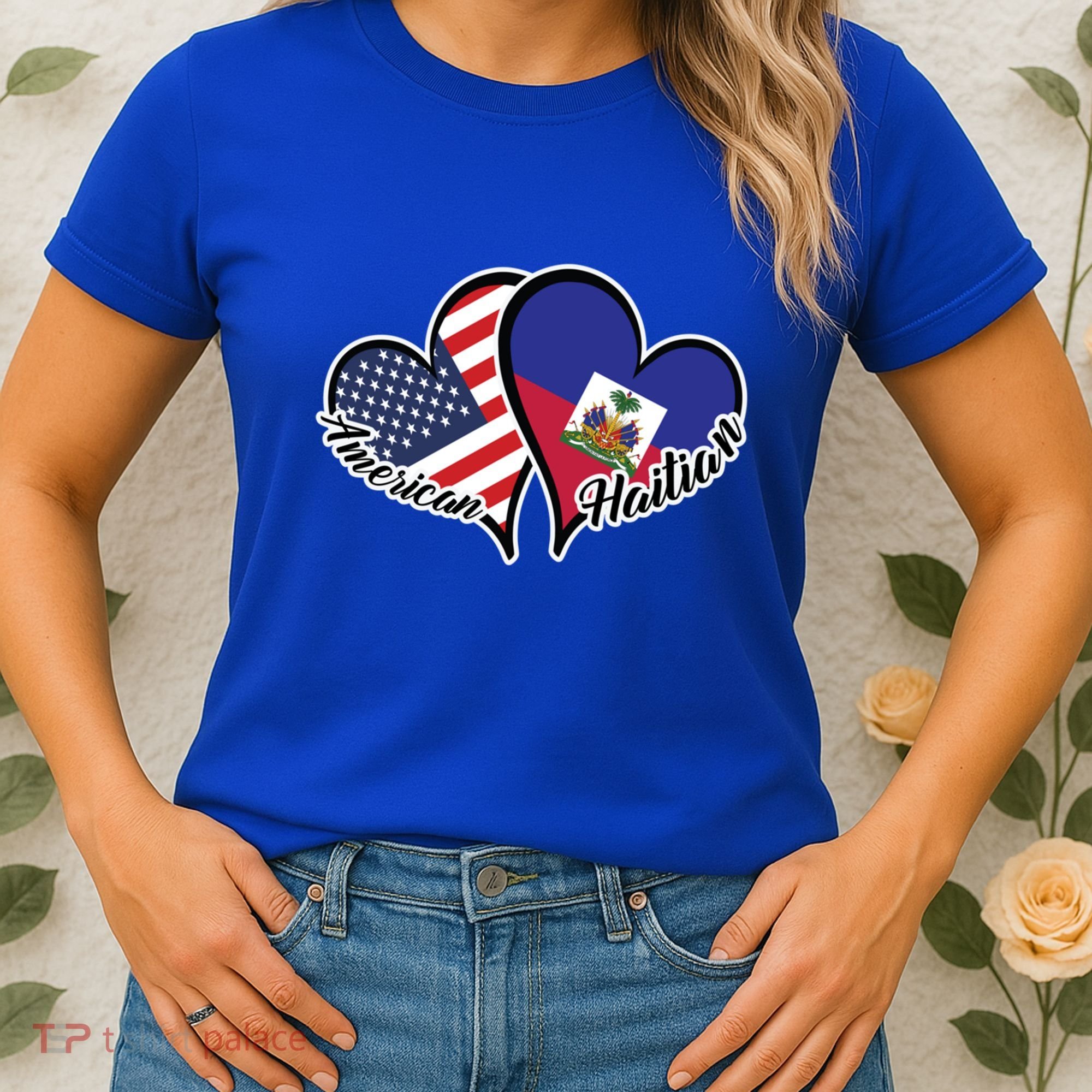 Haitian Roots American Usa Flag Heart Half Haitian Haiti Gift Women's T-Shirt