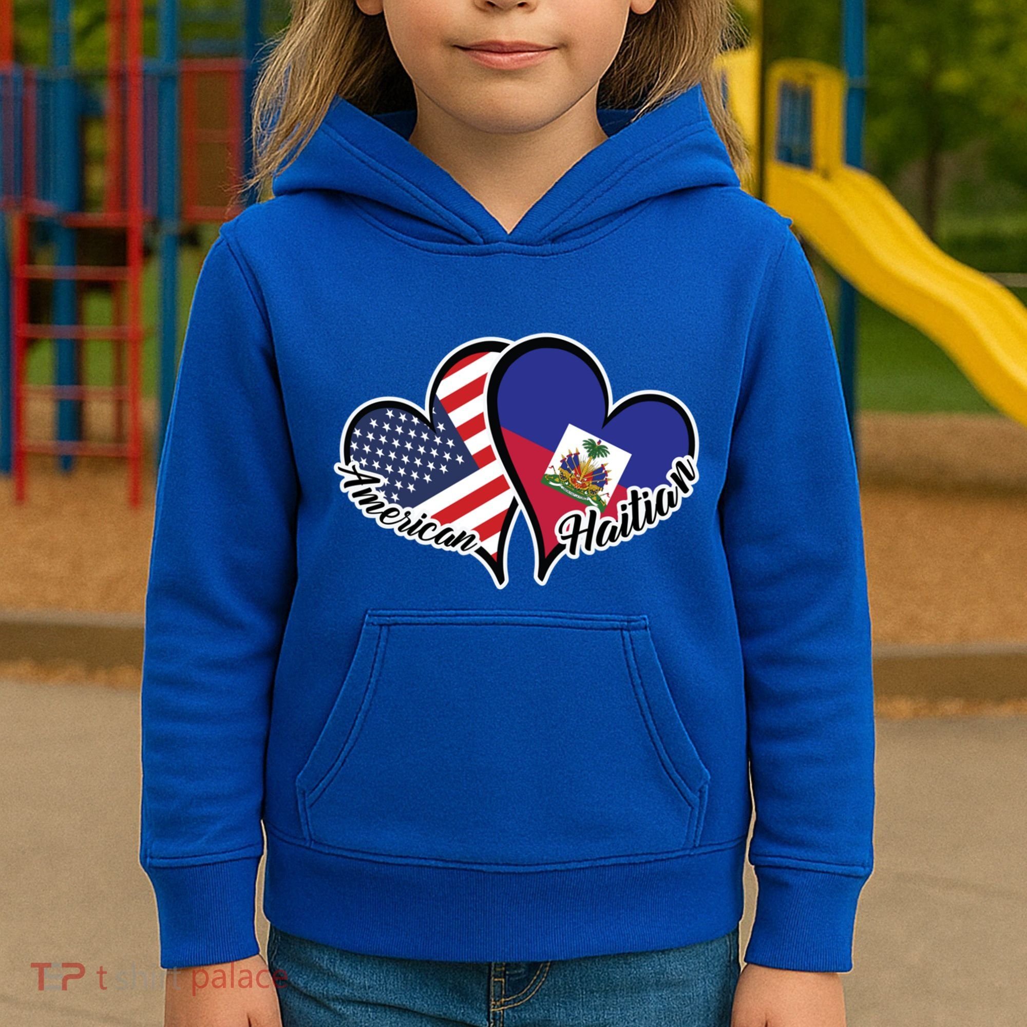 Haitian Roots American Usa Flag Heart Half Haitian Haiti Gift Kids Hoodie