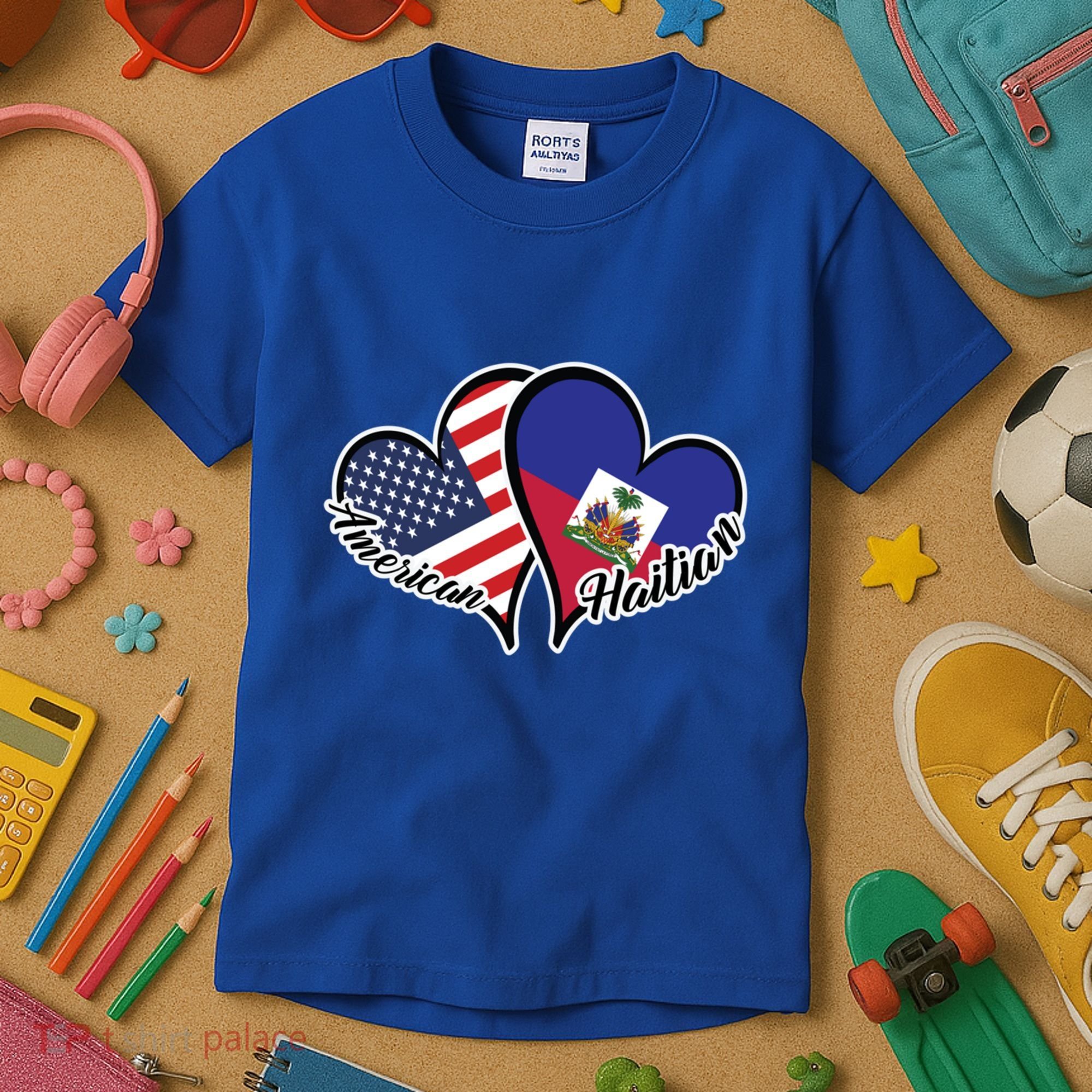 Haitian Roots American Usa Flag Heart Half Haitian Haiti Gift Kids T-Shirt