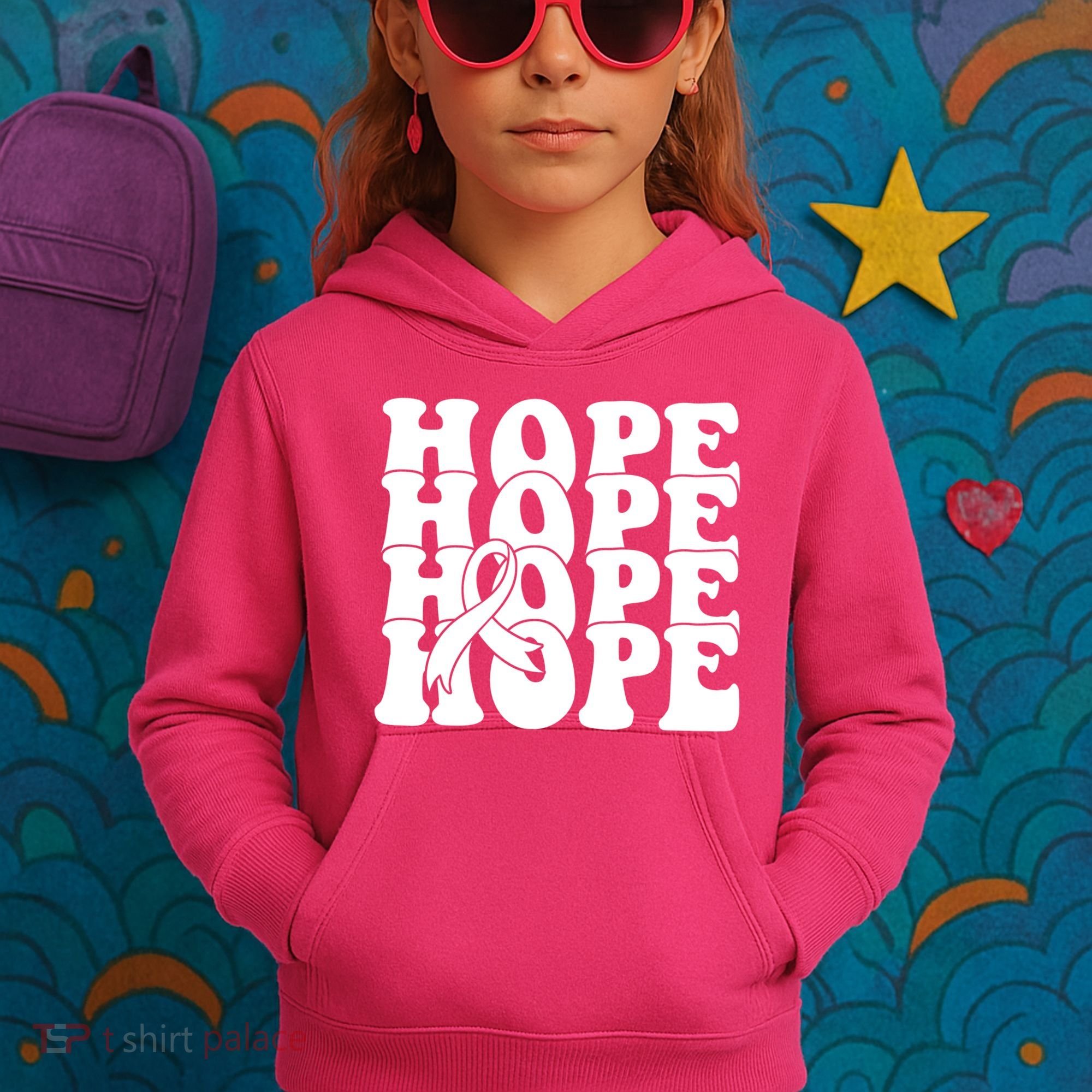 Hope Ribbon Breast Cancer Awareness Month Kids Hoodie