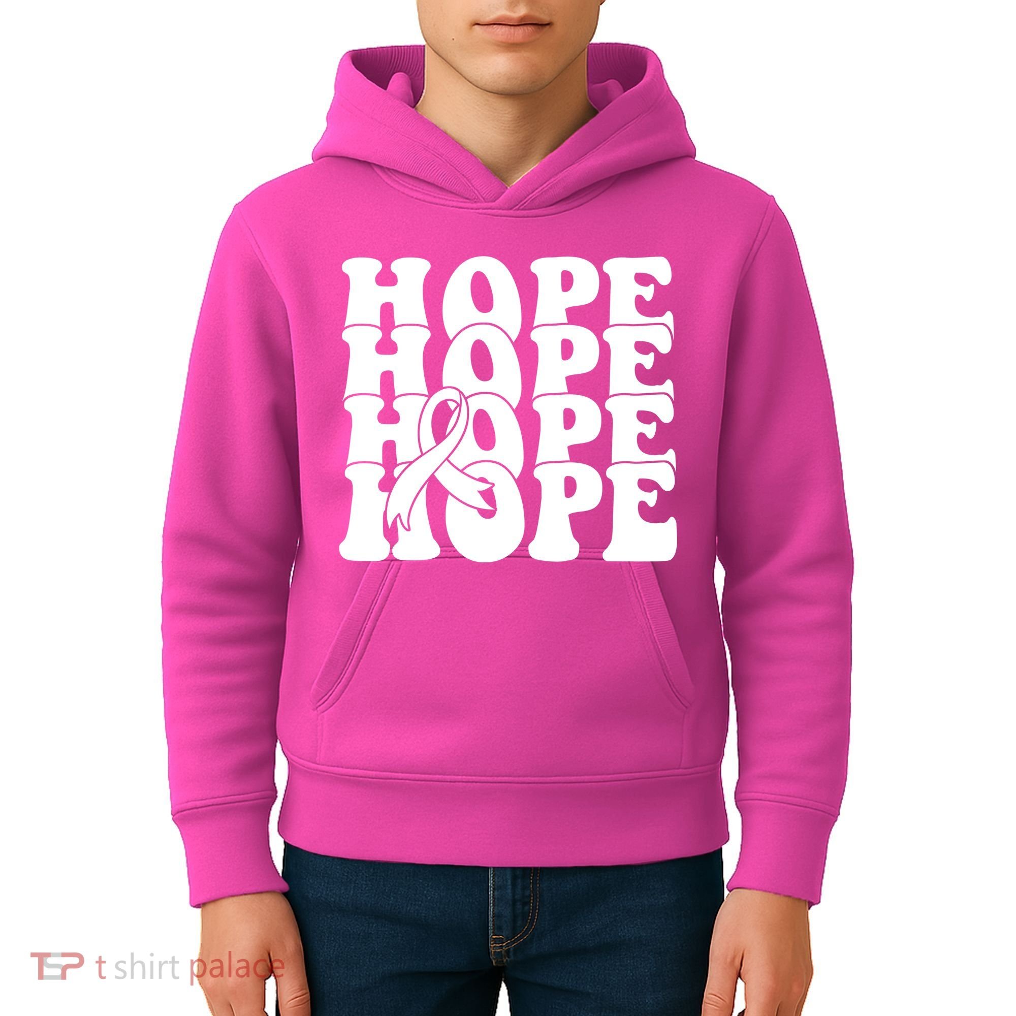 Hope Ribbon Breast Cancer Awareness Month Kids Hoodie
