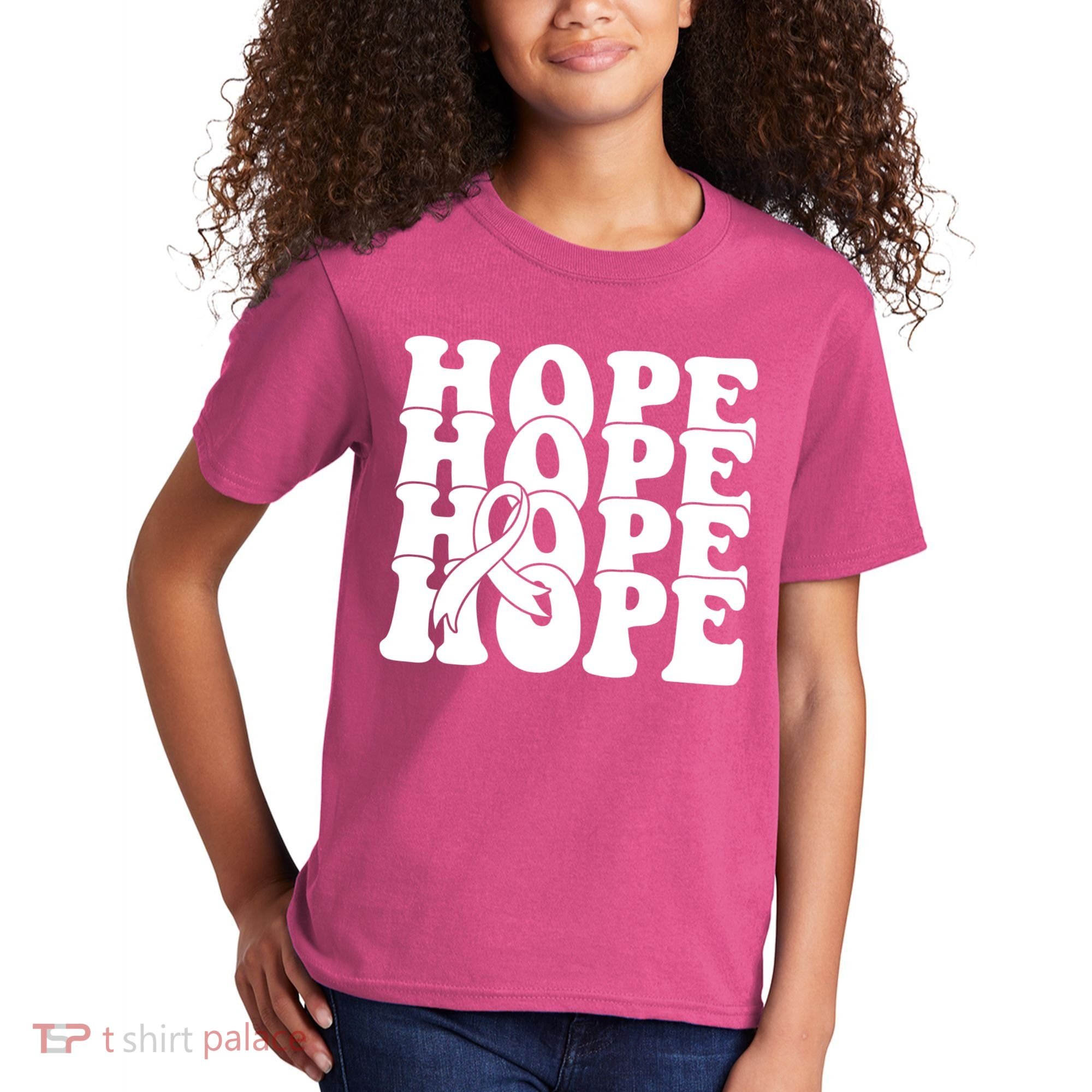 Hope Ribbon Breast Cancer Awareness Month Kids T-Shirt