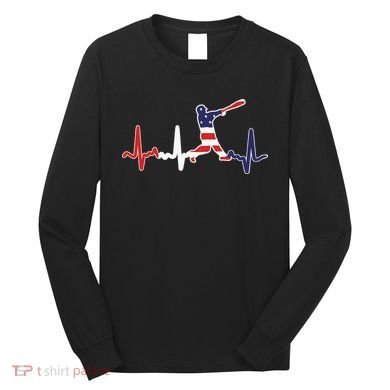 Home Run Baseball Flag Baseball Heartbeat Long Sleeve Shirt