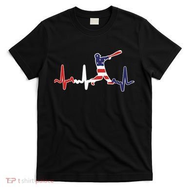 Home Run Baseball Flag Baseball Heartbeat T-Shirt