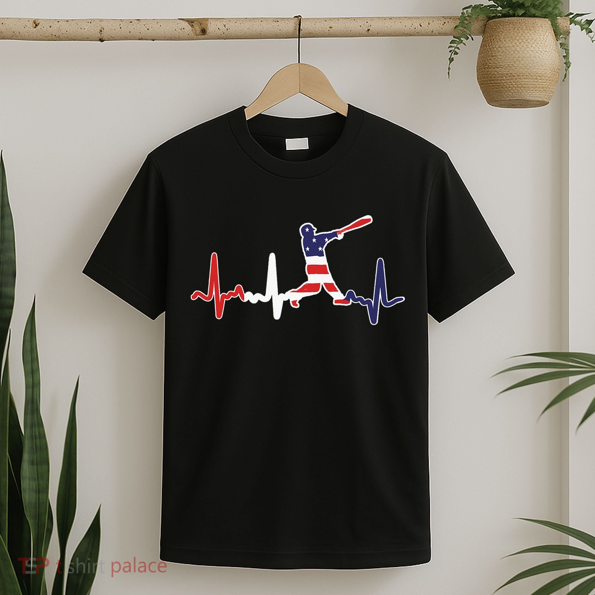 Home Run Baseball Flag Baseball Heartbeat T-Shirt