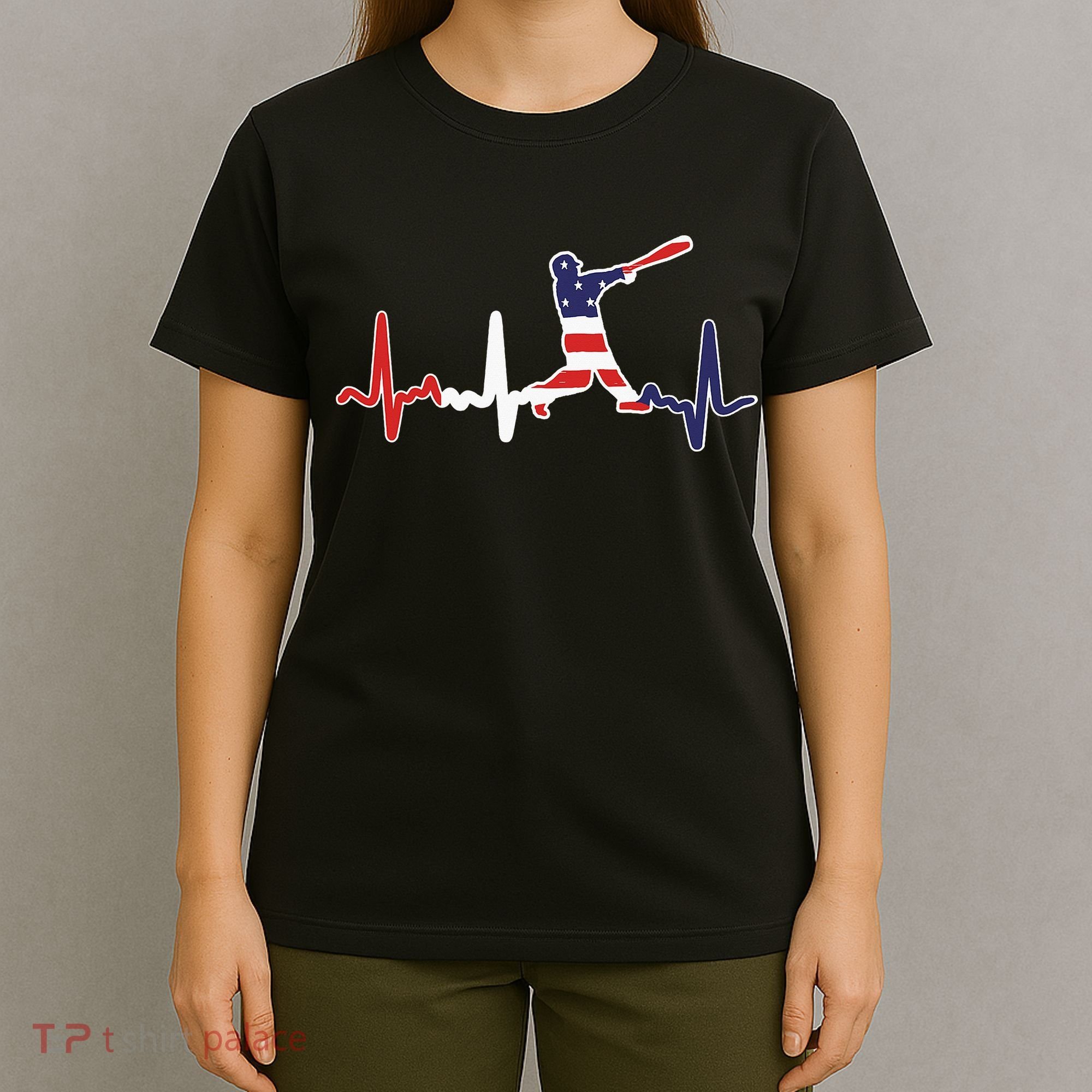 Home Run Baseball Flag Baseball Heartbeat T-Shirt