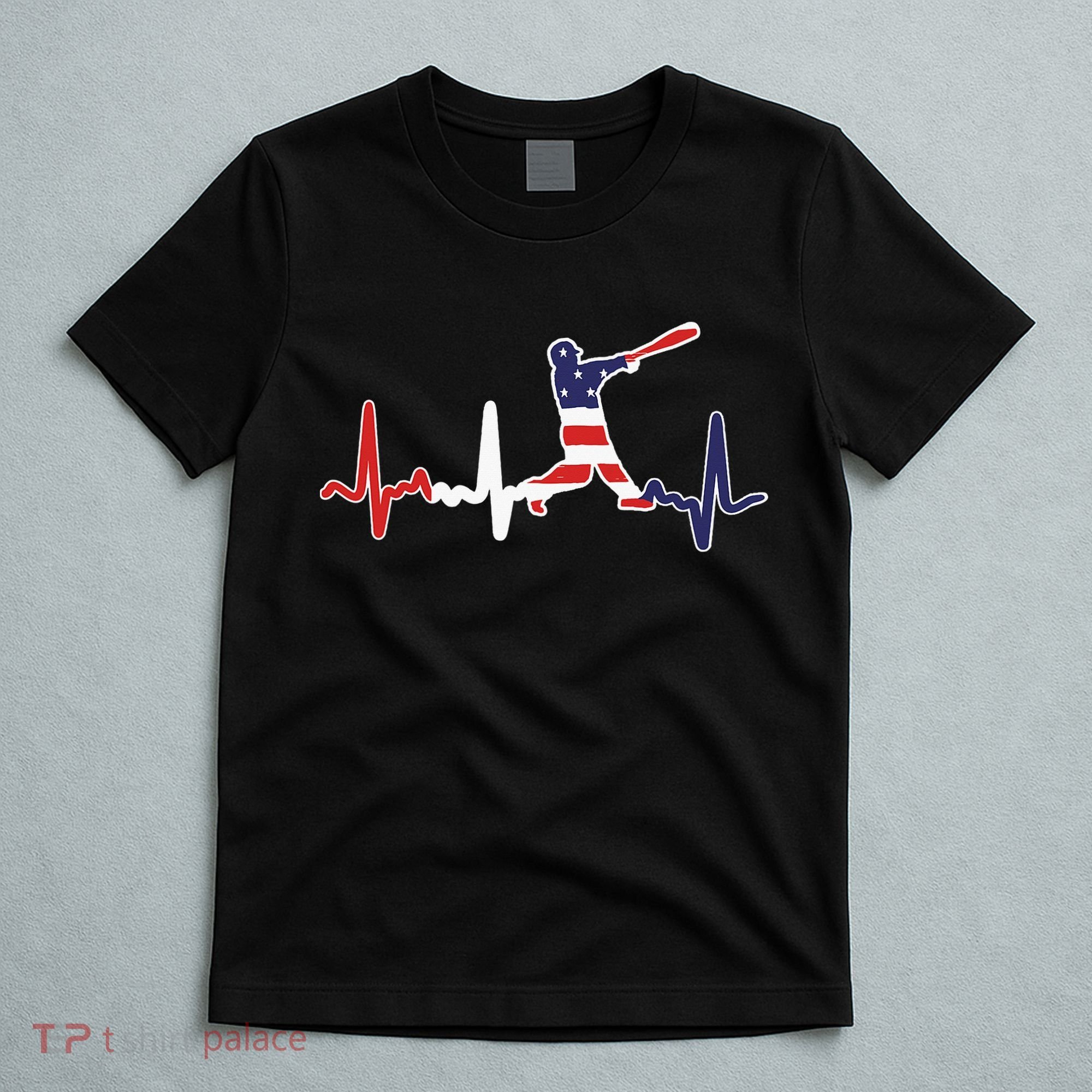 Home Run Baseball Flag Baseball Heartbeat T-Shirt