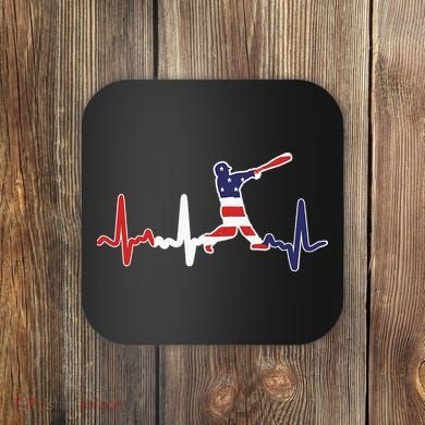 Home Run Baseball Flag Baseball Heartbeat Coaster