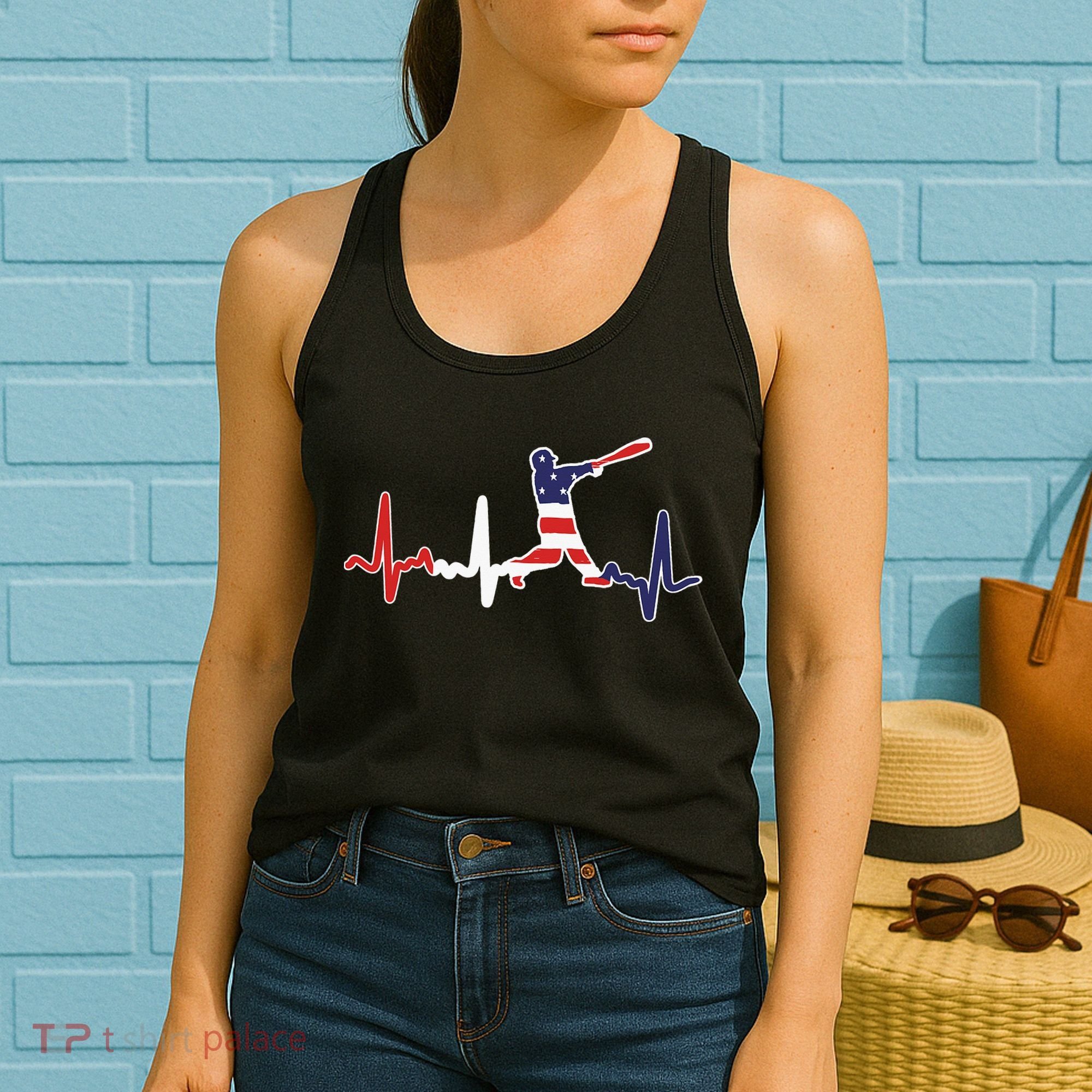 Home Run Baseball Flag Baseball Heartbeat Women's Tank Top