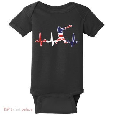 Home Run Baseball Flag Baseball Heartbeat Baby Bodysuit