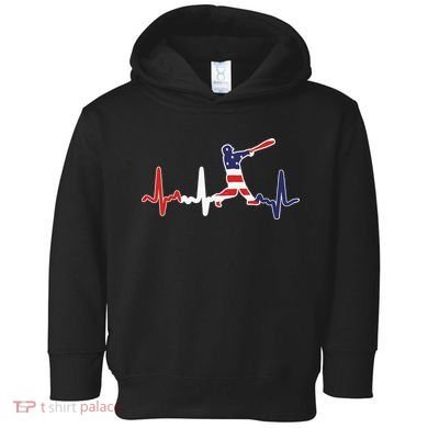 Home Run Baseball Flag Baseball Heartbeat Toddler Hoodie