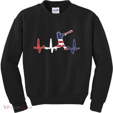 Home Run Baseball Flag Baseball Heartbeat Kids Sweatshirt