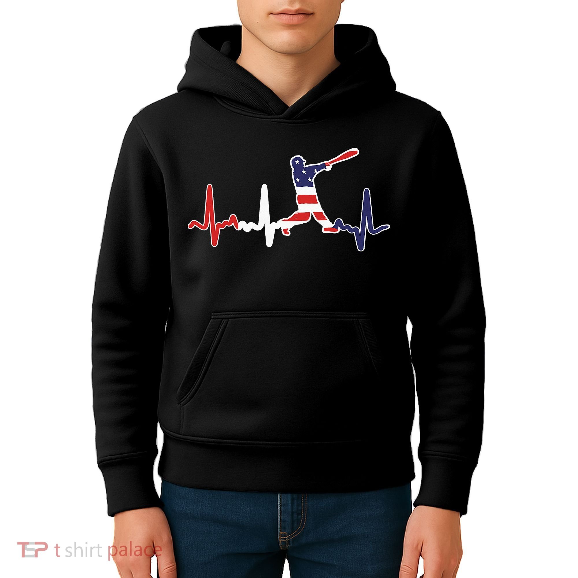 Home Run Baseball Flag Baseball Heartbeat Kids Hoodie